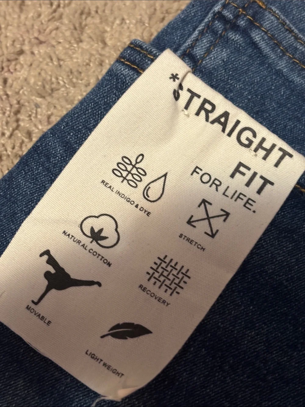 House of Triot Blue Denim Straight Men’s Jeans with Gold Stitching